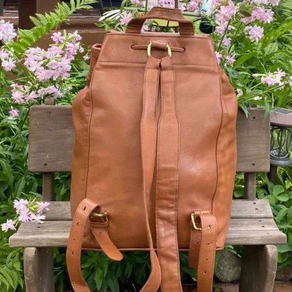 Vintage Coach XL British Tan Leather Rucksack Travel Bag Carry On Backpack - Picture 8 of 11